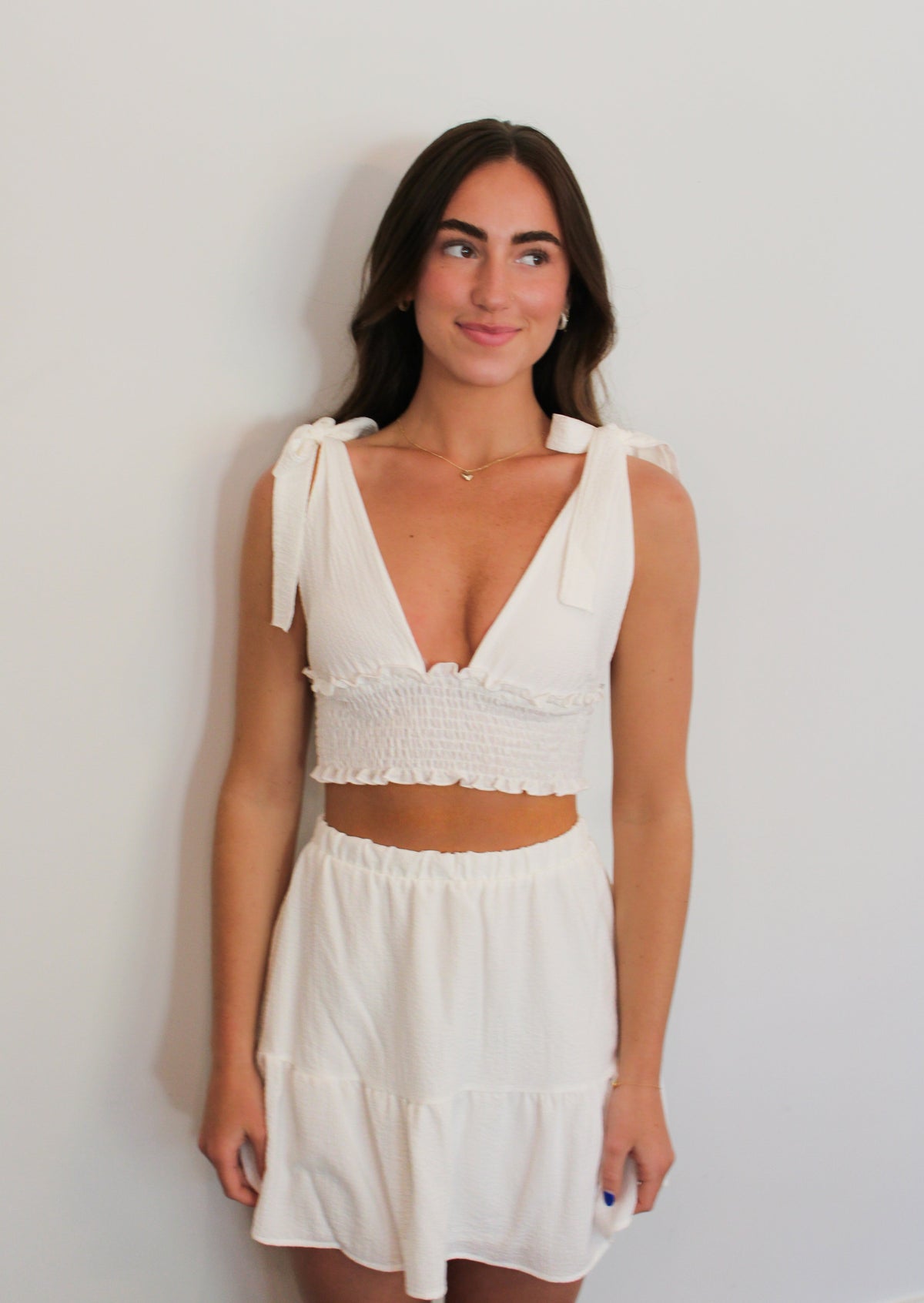 Babydoll Ivory Smocked Top and Tiered Skirt Set